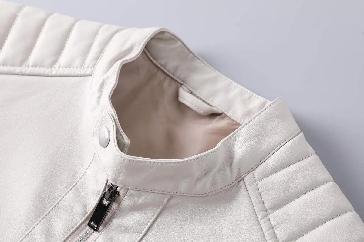 Mens Casual Stand Collar Slim Fit Faux Leather Jacket Biker Motorcycle Jacket