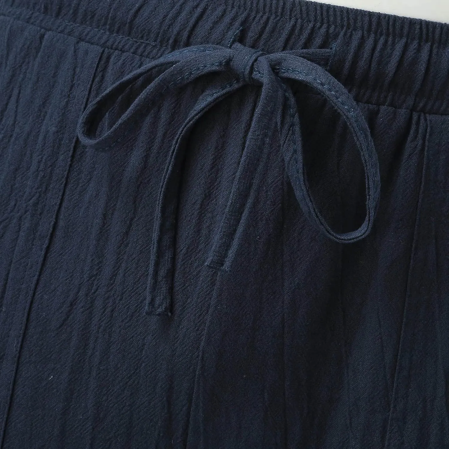 Men's Cotton Linen Loose Pants Casual Drawstring Elastic Waist Beach Trousers Solid Color Fashion Summer Trousers