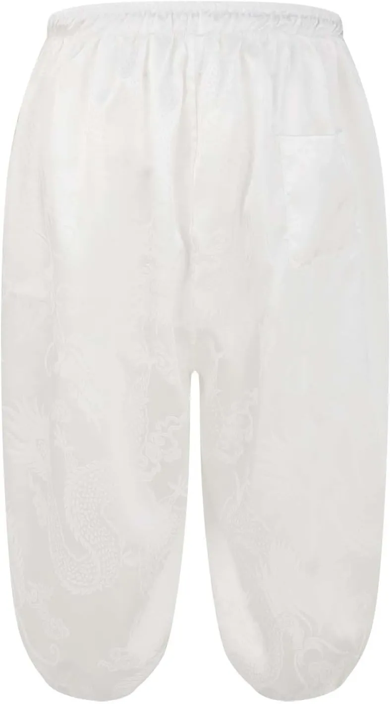 Men's Cotton Linen Pants Drawstring Elastic Waist Cinch Bottoms Summer Beach Pants Loose Fit Drop Crotch Trousers