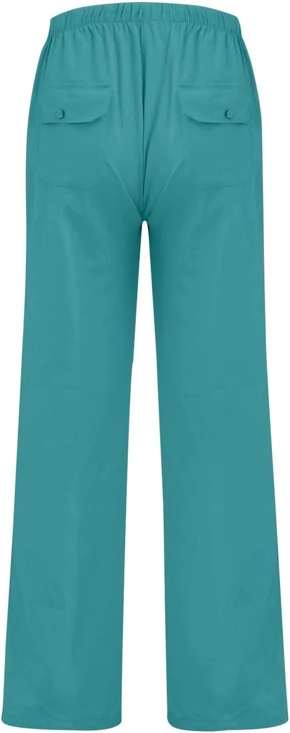 Men's Cotton Linen Pants Elastic Waist Drawstring Sweatpants with Pockets Casual Joggers Summer Beach Trousers