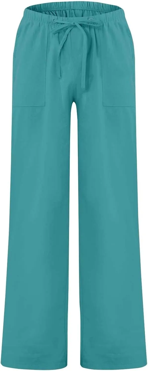 Men's Cotton Linen Pants Elastic Waist Drawstring Sweatpants with Pockets Casual Joggers Summer Beach Trousers
