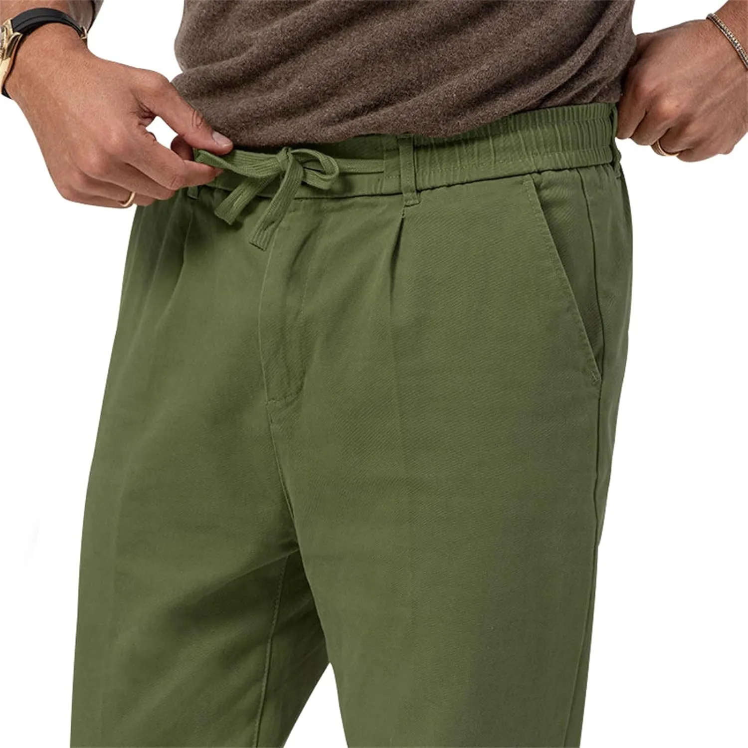Mens Dress Pants Straight Elastic Waist Casual Lightweight Slim Fit Solid Pants Beach Yoga Business Trousers Pockets