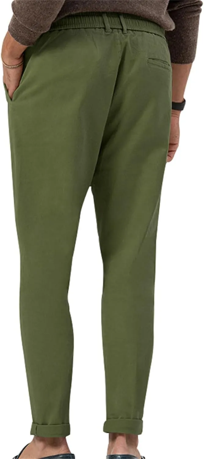 Mens Dress Pants Straight Elastic Waist Casual Lightweight Slim Fit Solid Pants Beach Yoga Business Trousers Pockets