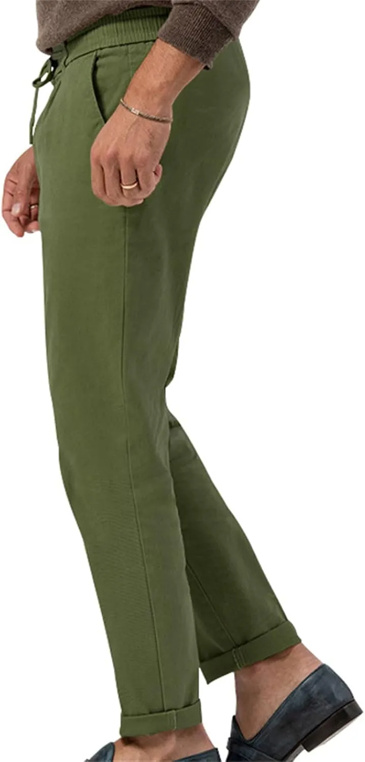 Mens Dress Pants Straight Elastic Waist Casual Lightweight Slim Fit Solid Pants Beach Yoga Business Trousers Pockets