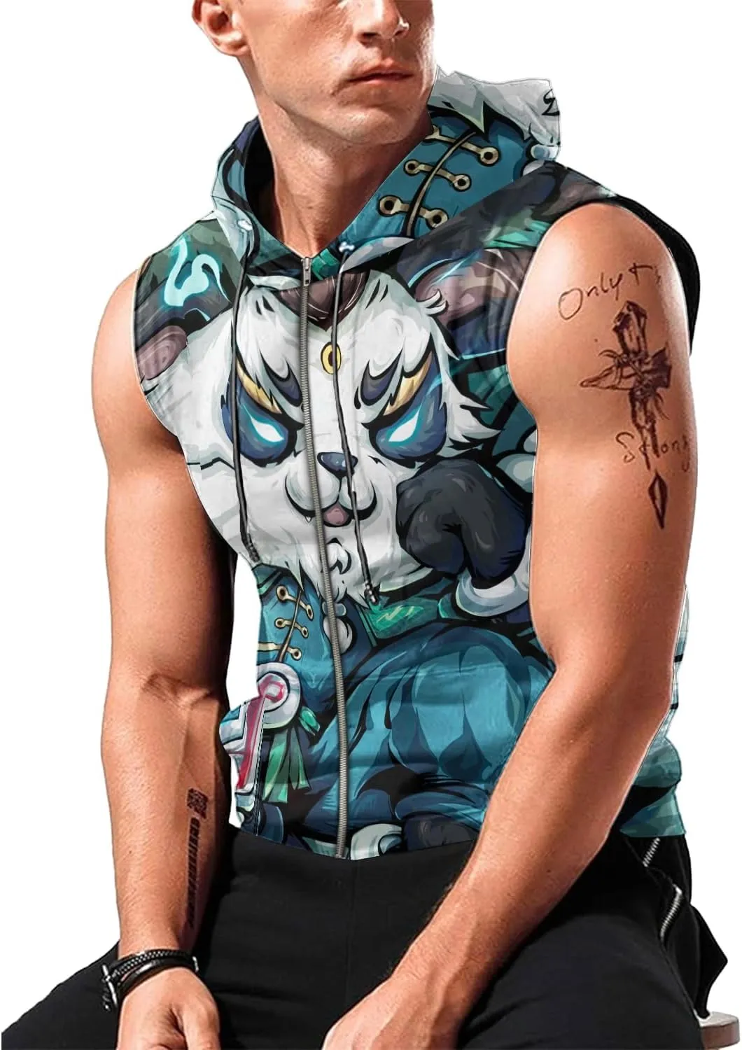 Mens Fashion Muscle Hooded Workout Hooded Tank Tops with Pocket Gym Training Zip Hoodies Sleeveless