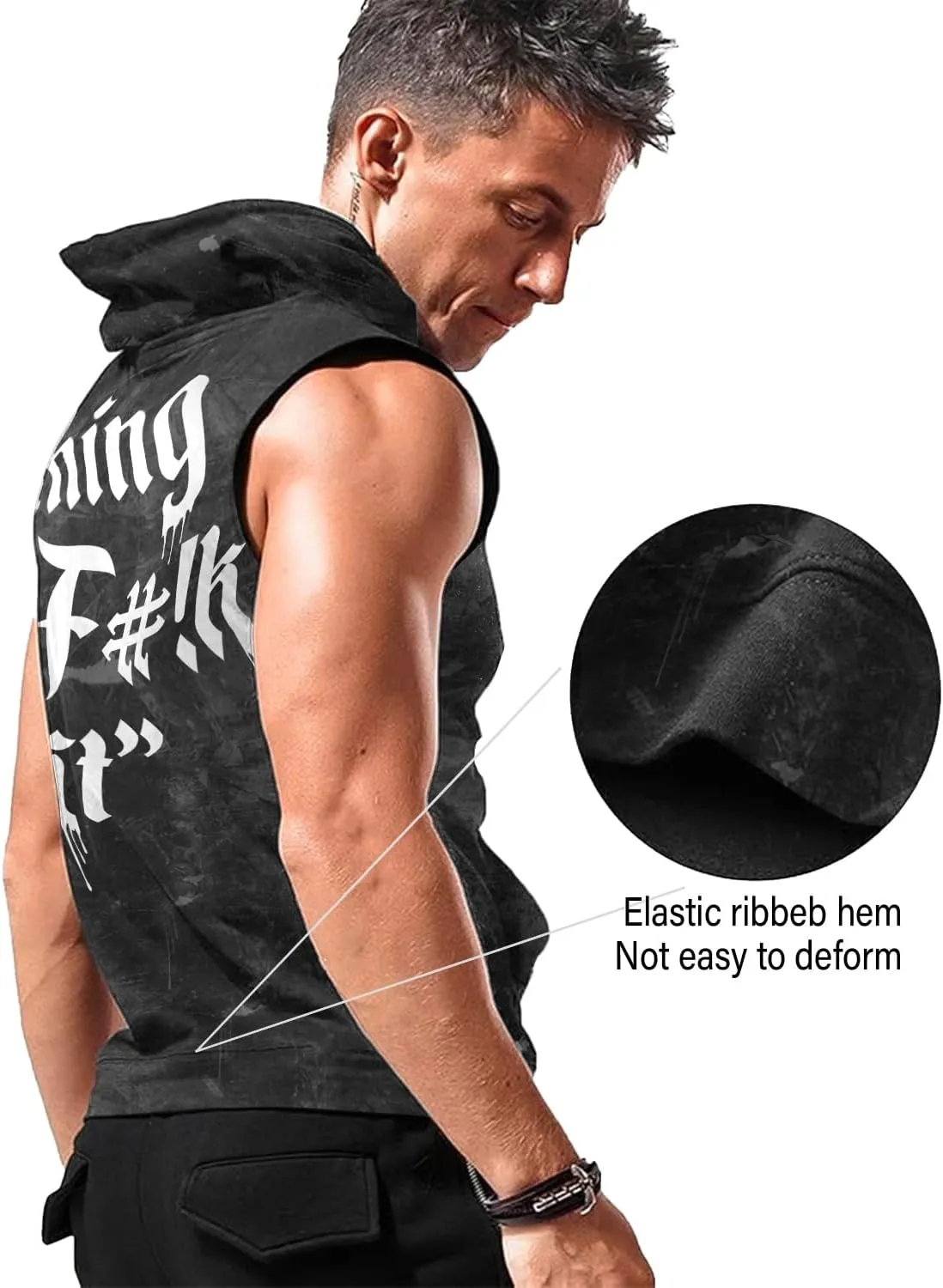 Mens Fashion Muscle Hooded Workout Hooded Tank Tops with Pocket Gym Training Zip Hoodies Sleeveless