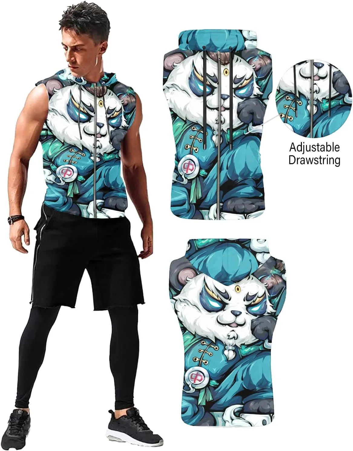 Mens Fashion Muscle Hooded Workout Hooded Tank Tops with Pocket Gym Training Zip Hoodies Sleeveless