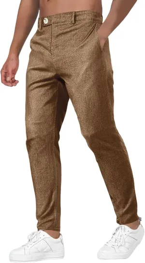 Men's Fashion Suit Pants Flat Front Ecpandable Waist Tapered Trousers Casual Slim Fit Business Golf Pants with Pocket