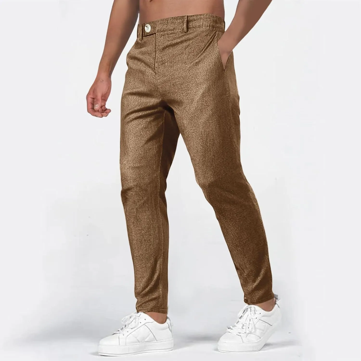 Men's Fashion Suit Pants Flat Front Ecpandable Waist Tapered Trousers Casual Slim Fit Business Golf Pants with Pocket
