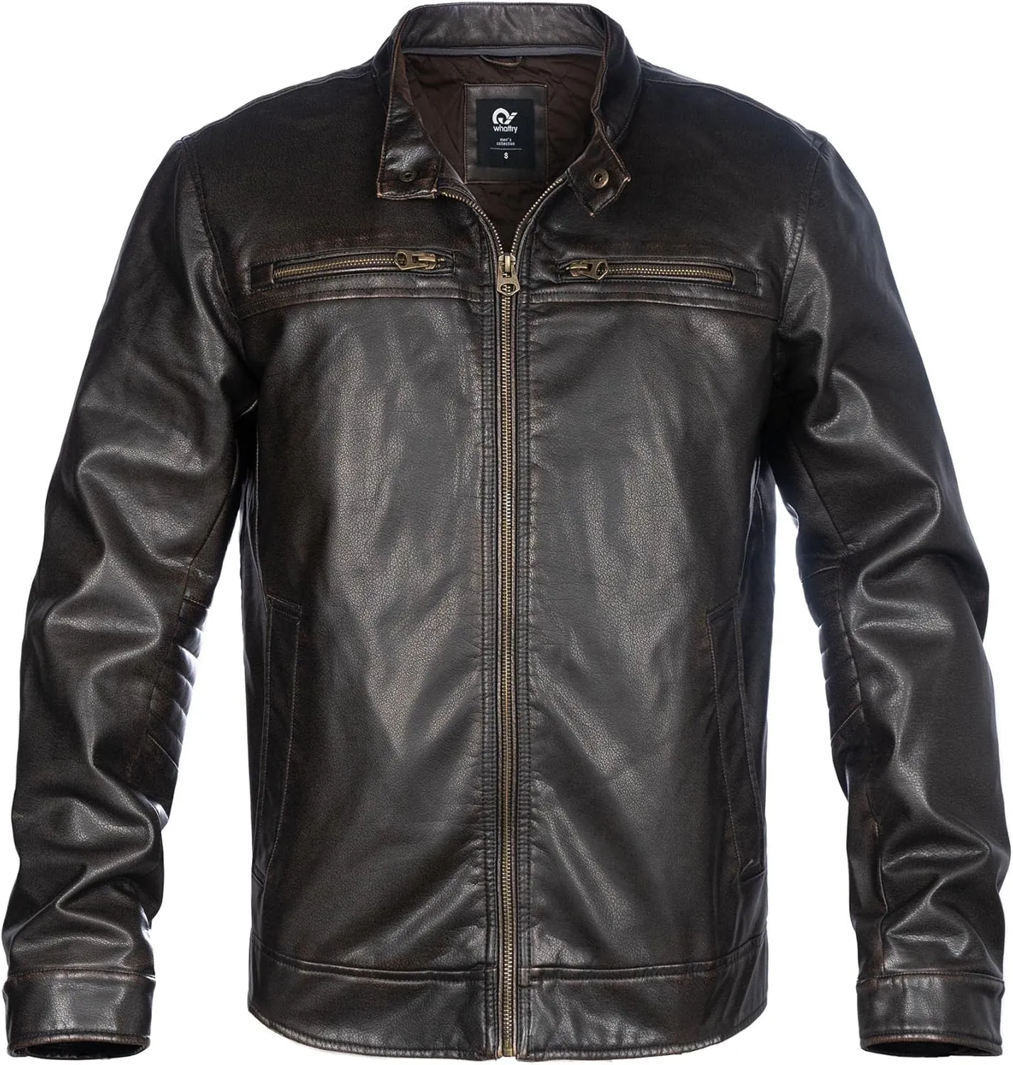 Mens Faux Leather Jacket, Padded Windbreaker, Motorcycle Biker Bomber Coat with Hood