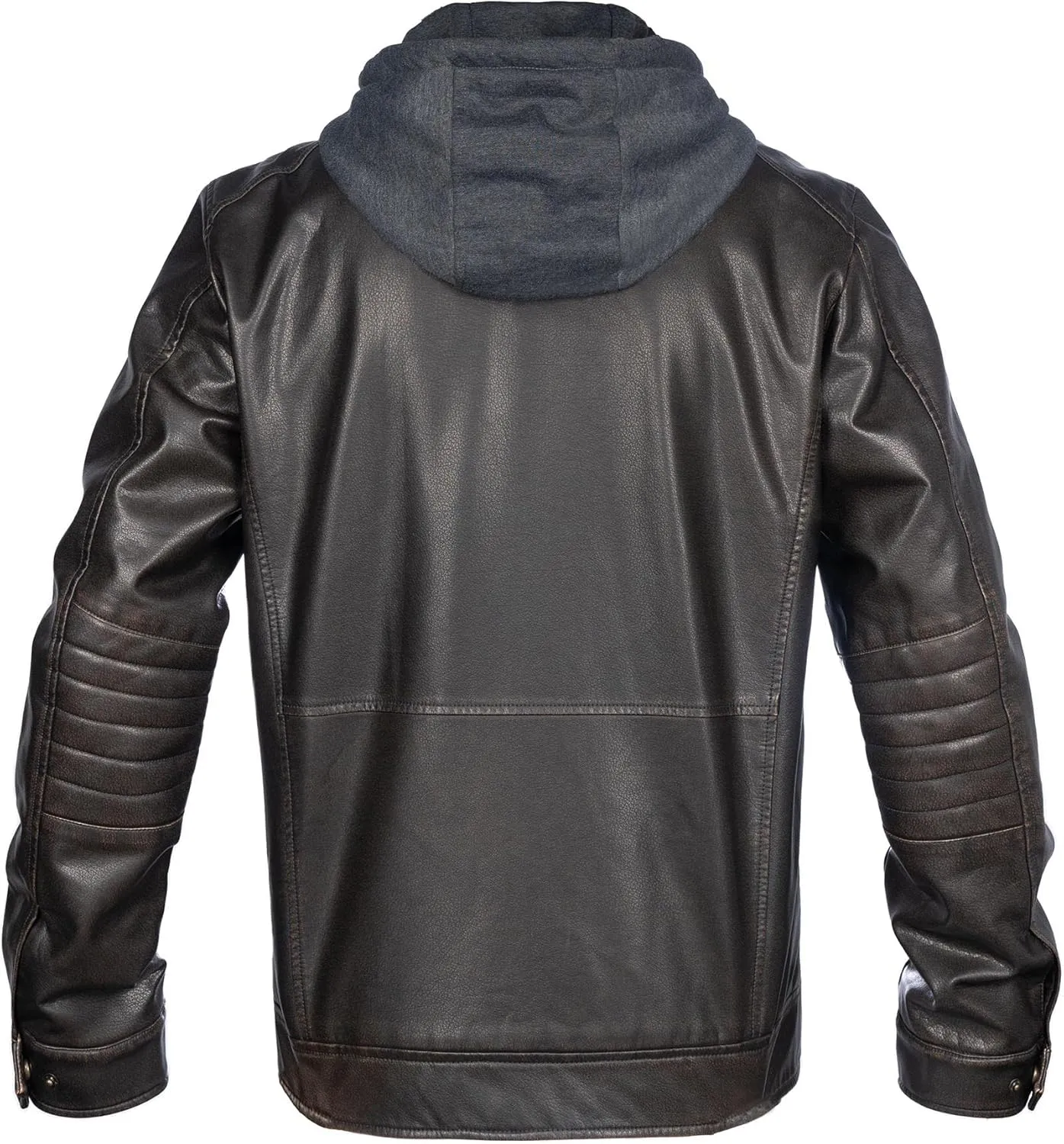 Mens Faux Leather Jacket, Padded Windbreaker, Motorcycle Biker Bomber Coat with Hood