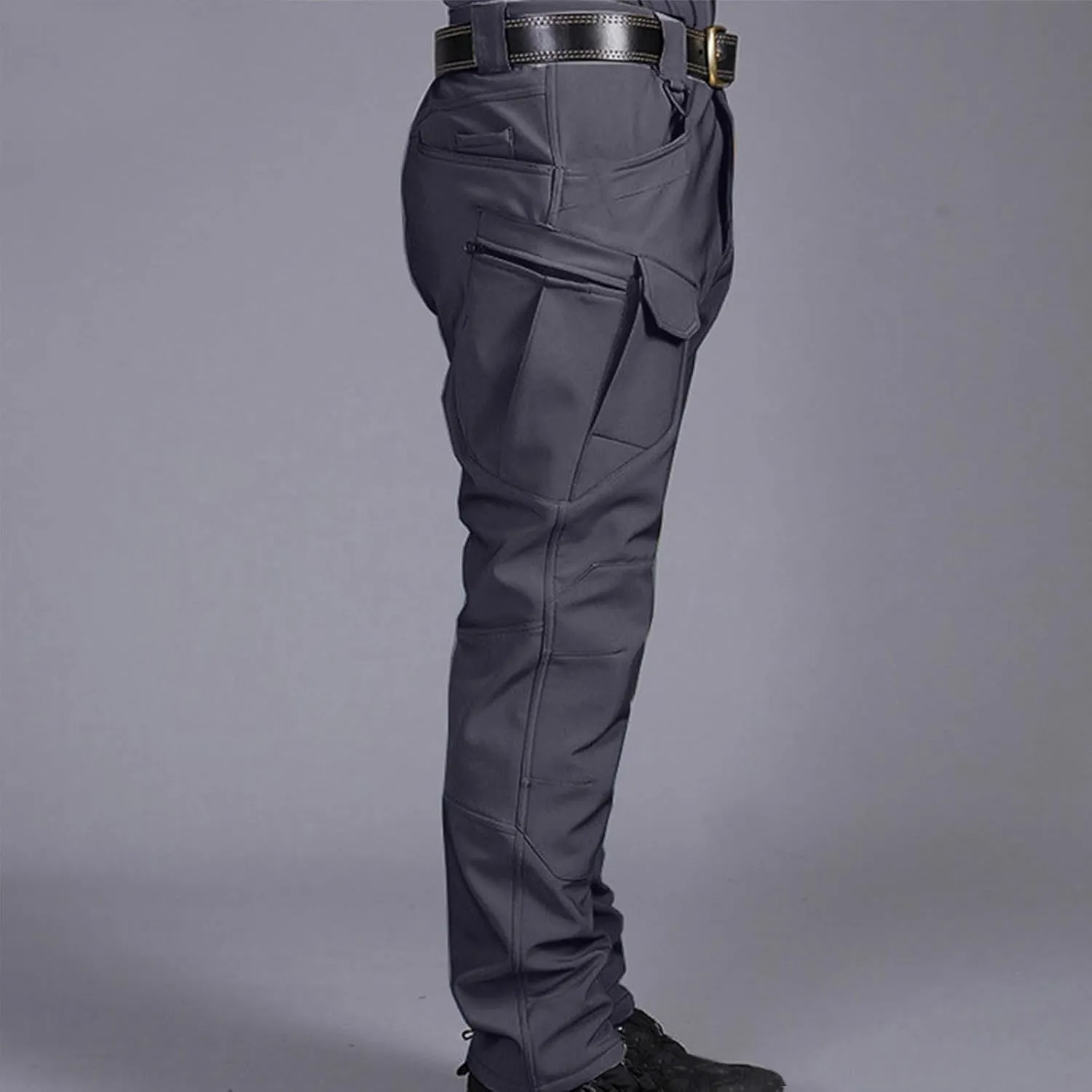 Mens Fleece Lined Tactical Hiking Pants Winter Warm Outdoor Multi Pockets Cargo Pants Army Training Combat Trousers