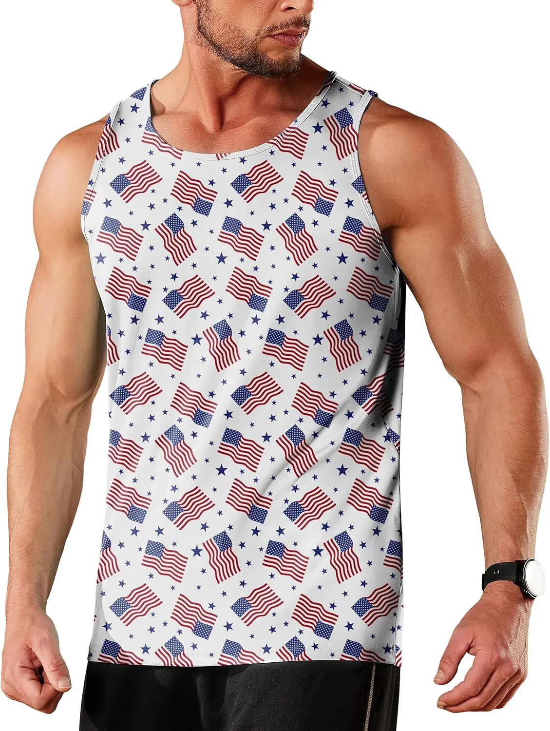 Men's Funny Tank Top Summer Beach Casual Fashion Print Tank Tops for Men Cool Gym Workout Athletic Sleeveless Shirts