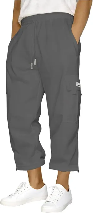 Men's Jogging Cargo Pants Wide Elastic Waist Pants with Multi-Pocket Fit Drawstring Casual Trousers