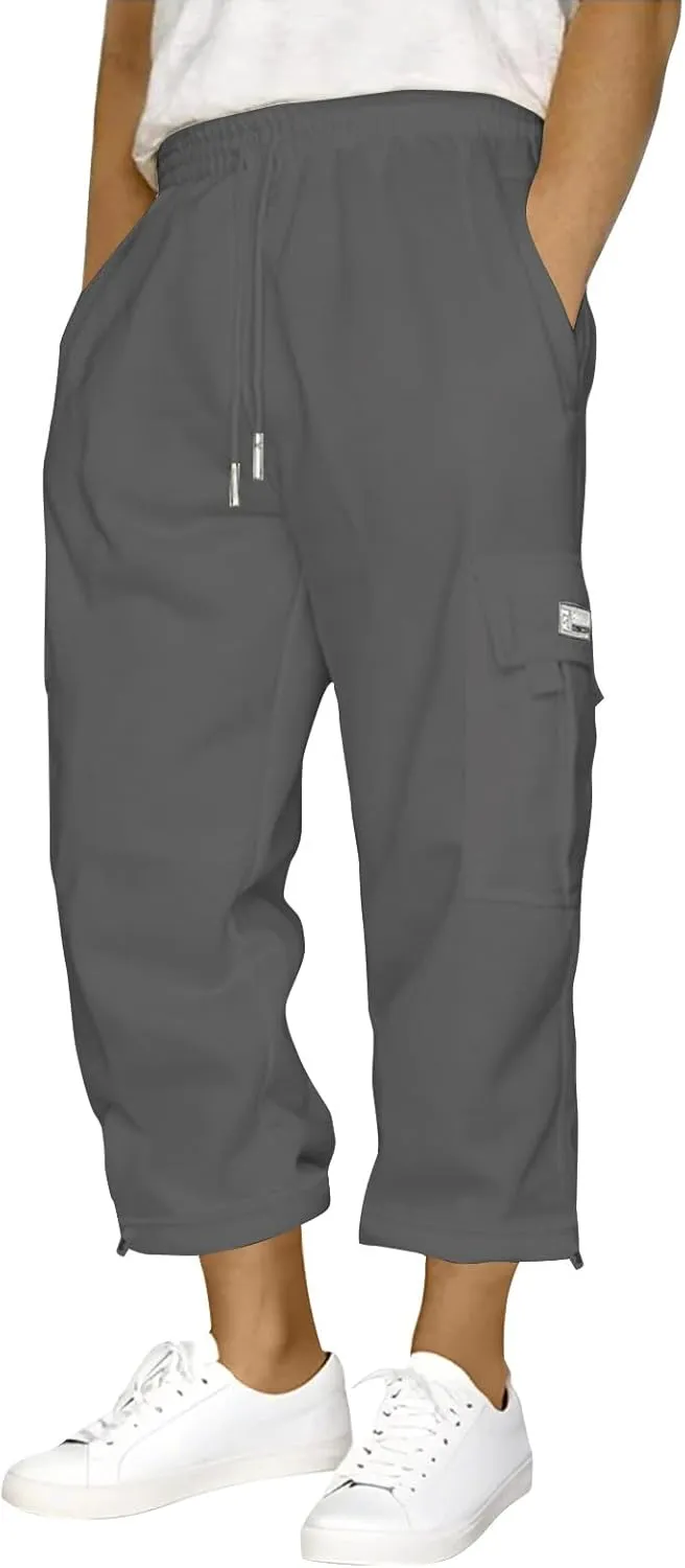 Men's Jogging Cargo Pants Wide Elastic Waist Pants with Multi-Pocket Fit Drawstring Casual Trousers