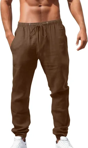 Mens Lightweight Athletic Pants Casual Elastic Waist Drawstring Joggers Workout Dress Long Pant Multi-Pocket Chino Pant Mens Military Pants