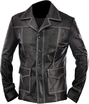 Mens MAYHEM Fight Hybrid Brad Retro Biker White Stripes Red White Inspired Fight Club Movie Tops Leather Motorcycle Jacket