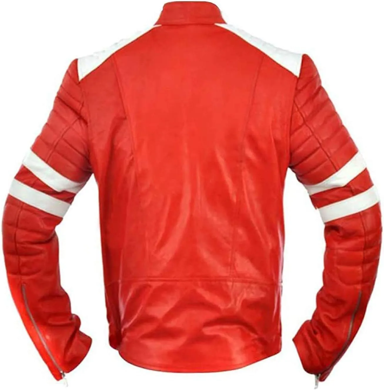 Mens MAYHEM Fight Hybrid Brad Retro Biker White Stripes Red White Inspired Fight Club Movie Tops Leather Motorcycle Jacket