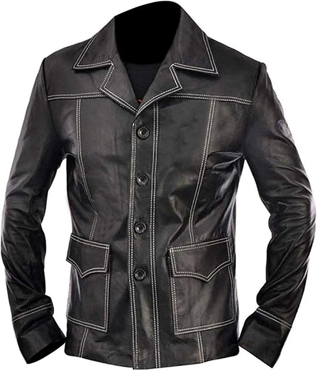 Mens MAYHEM Fight Hybrid Brad Retro Biker White Stripes Red White Inspired Fight Club Movie Tops Leather Motorcycle Jacket