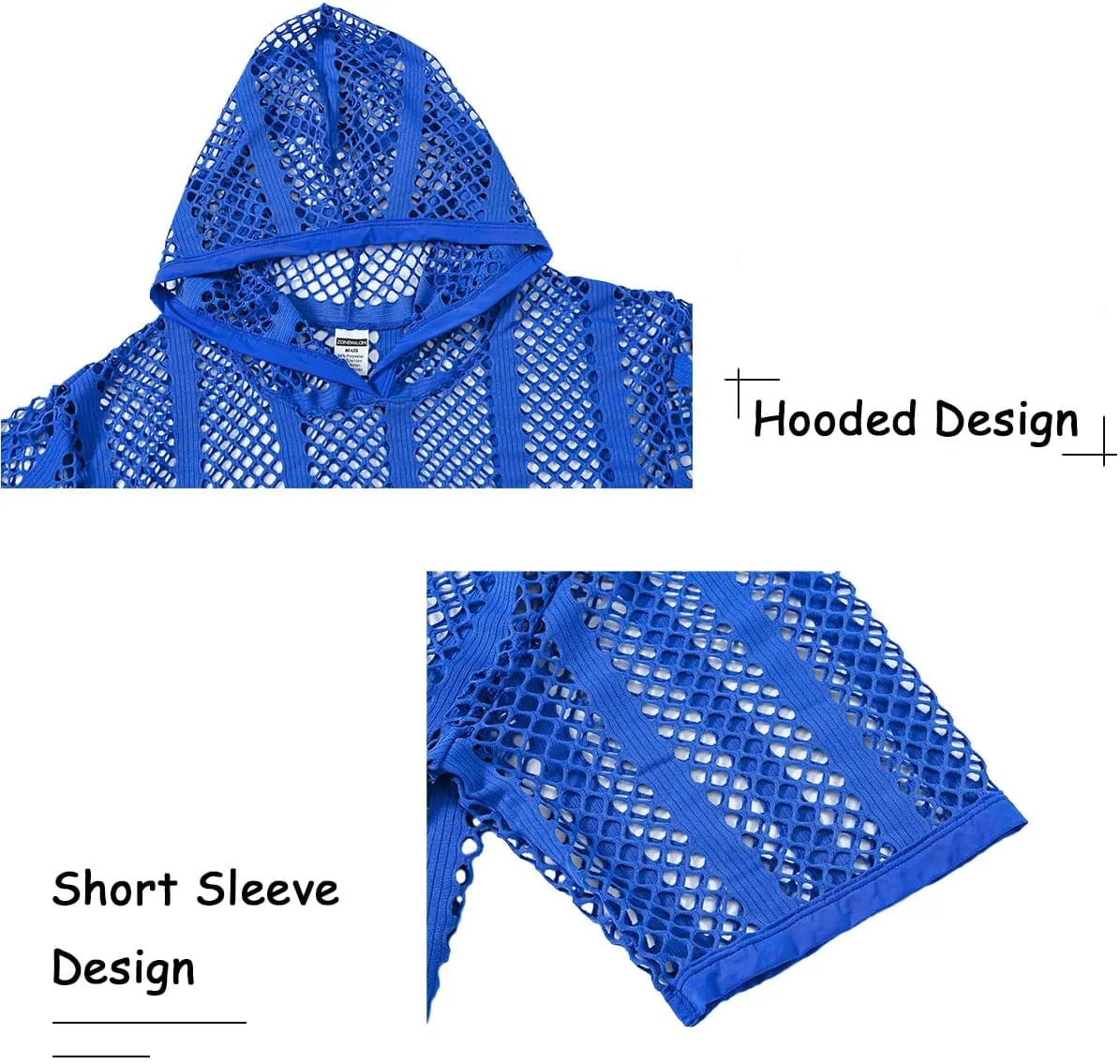 Men's Sexy See Through Fishnet Hoodies Short Sleeve T-Shirt Sheer Mesh Pullover