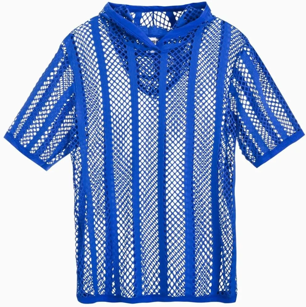 Men's Sexy See Through Fishnet Hoodies Short Sleeve T-Shirt Sheer Mesh Pullover