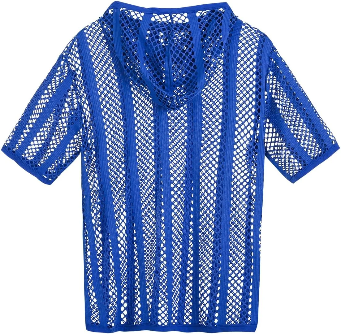 Men's Sexy See Through Fishnet Hoodies Short Sleeve T-Shirt Sheer Mesh Pullover