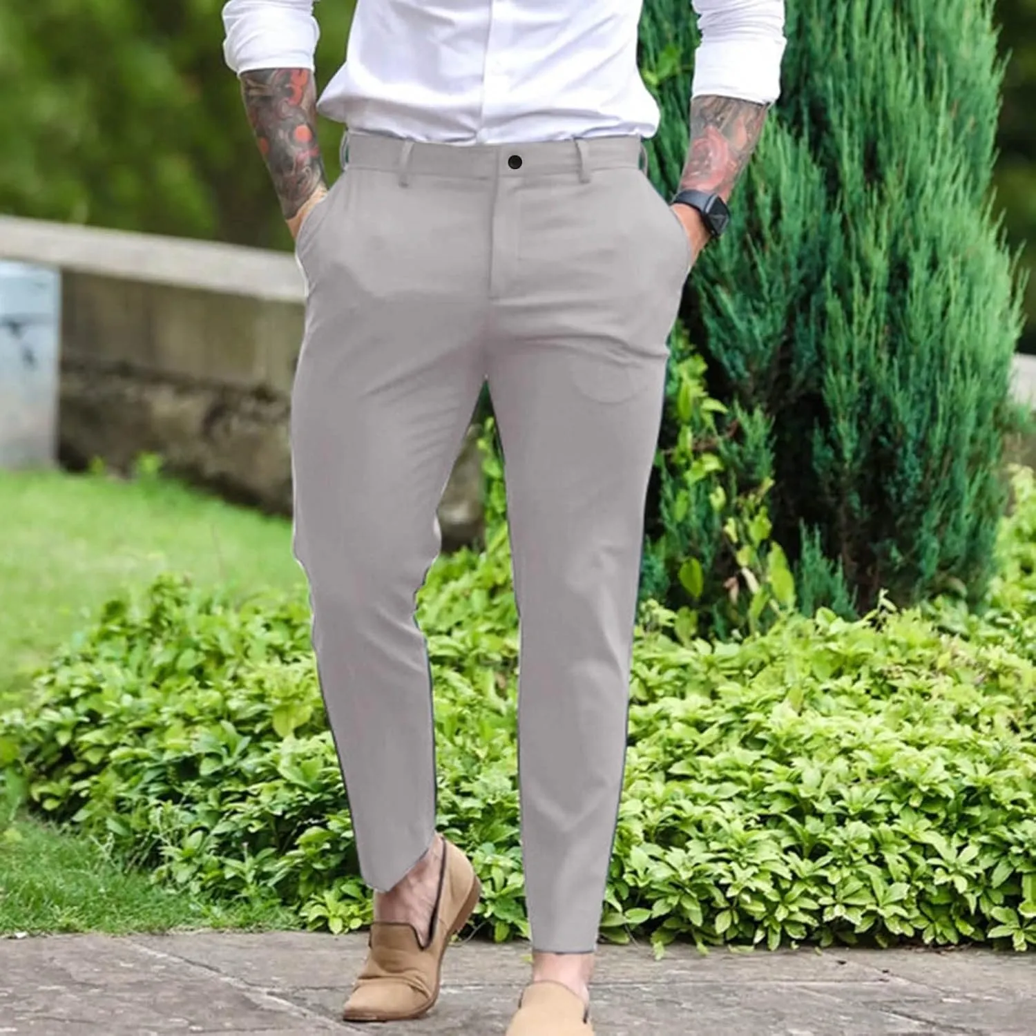 Mens Slim Fit Dress Pants Casual Business Work Skinny Stretch Golf Pants Breathable Flat-Front Chino Pant Tapered Suit Pants