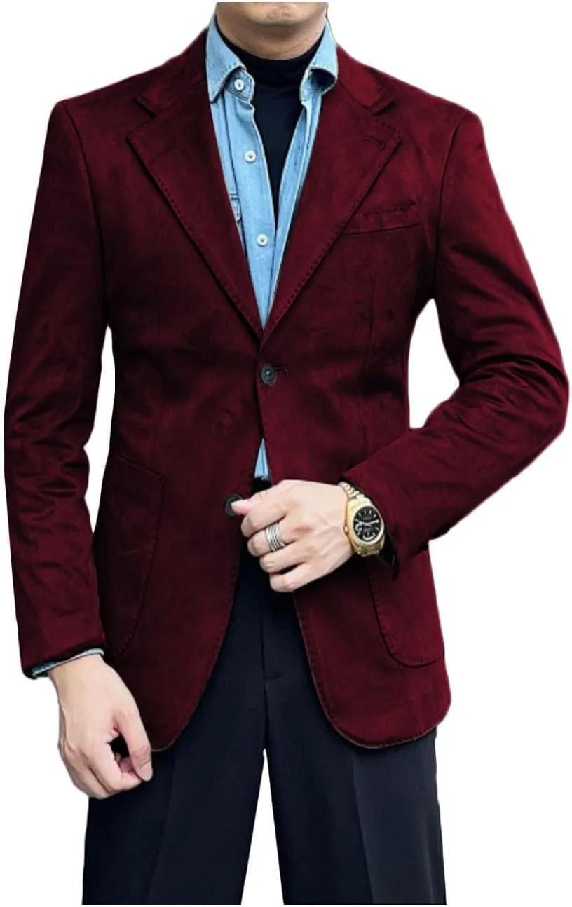 Men's Suede Single Breasted Blazer Sport Coat Notch Lapel Casual Business Jacket