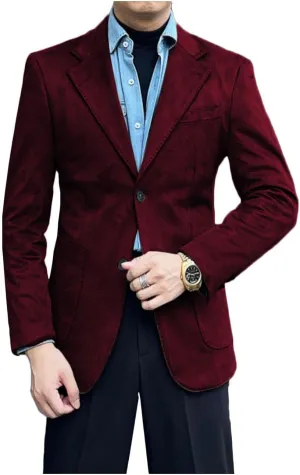 Men's Suede Single Breasted Blazer Sport Coat Notch Lapel Casual Business Jacket