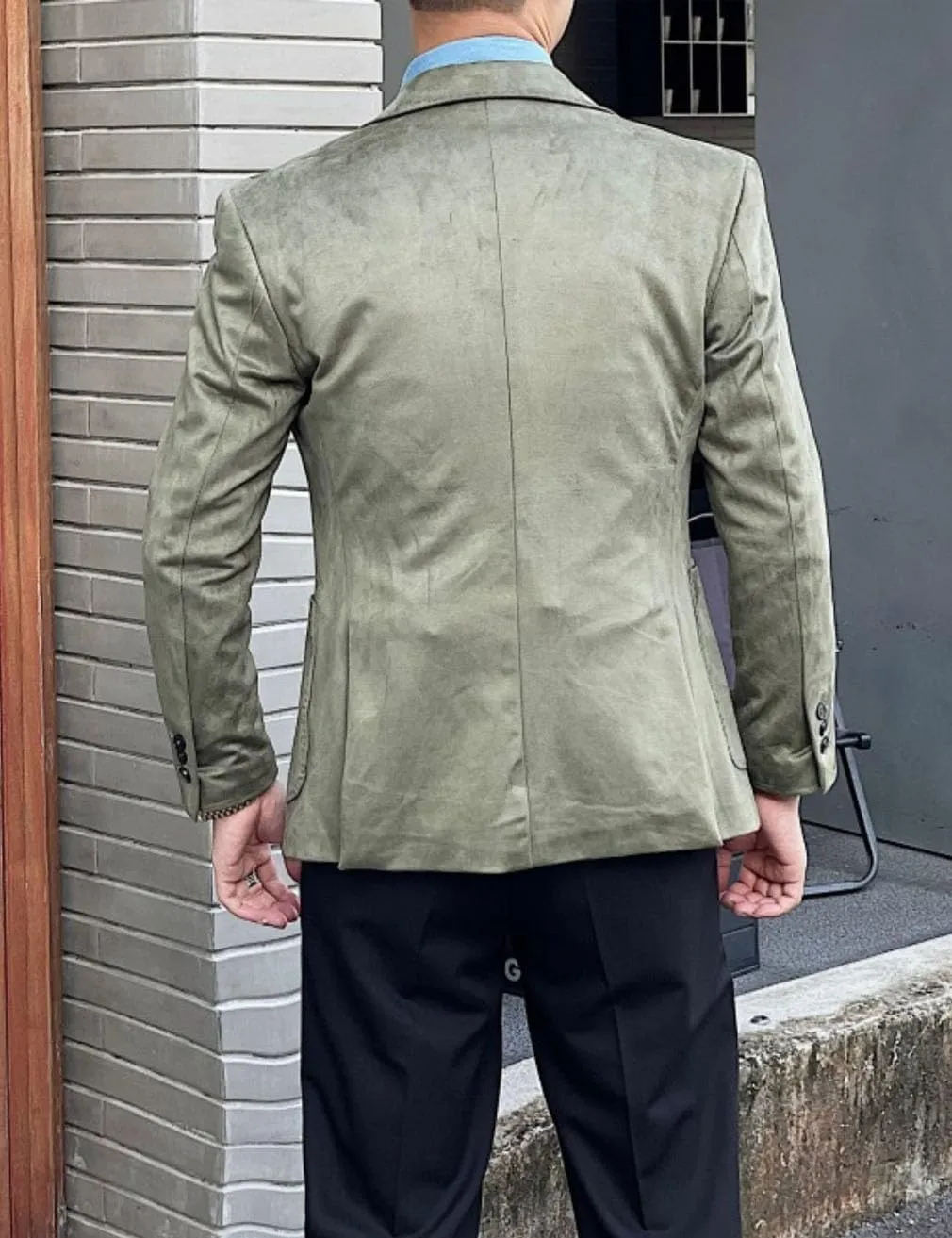 Men's Suede Single Breasted Blazer Sport Coat Notch Lapel Casual Business Jacket