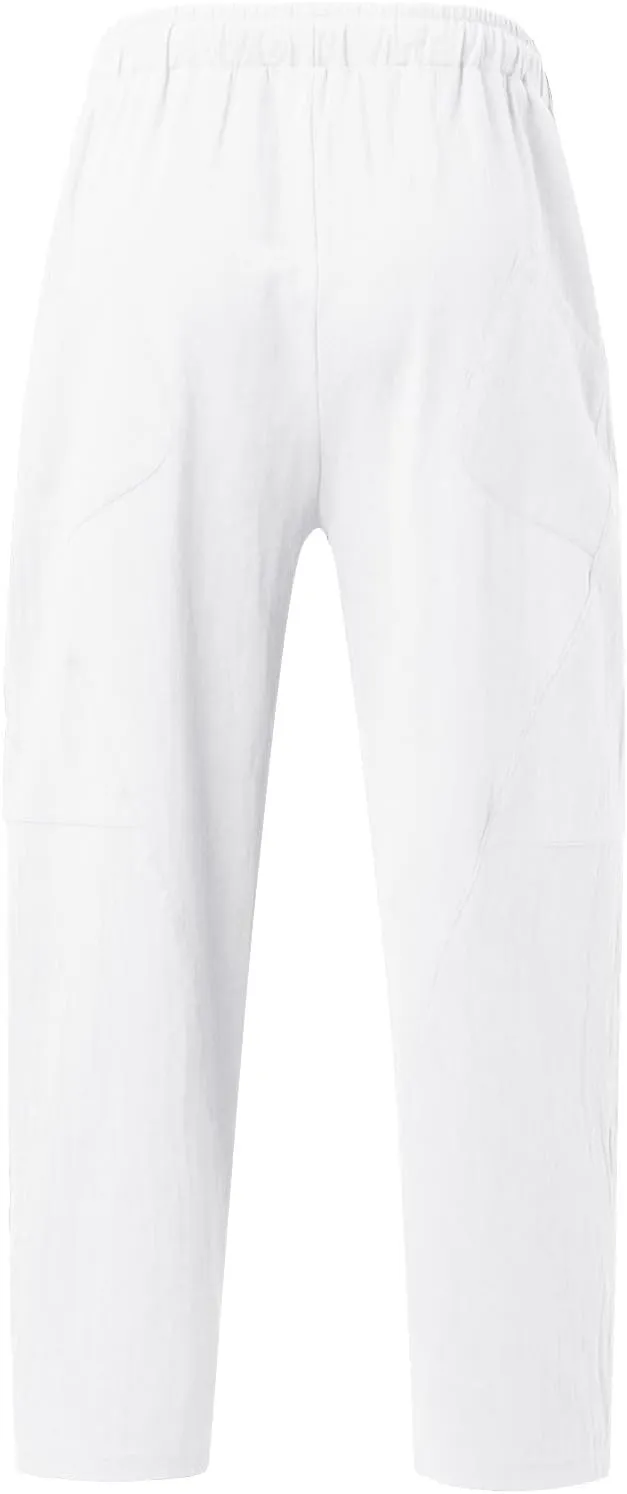 Men's Summer Beach Pants Elastic Waist Joggers Regular Fit Solid Color Pant Summer Long Trousers with Pockets