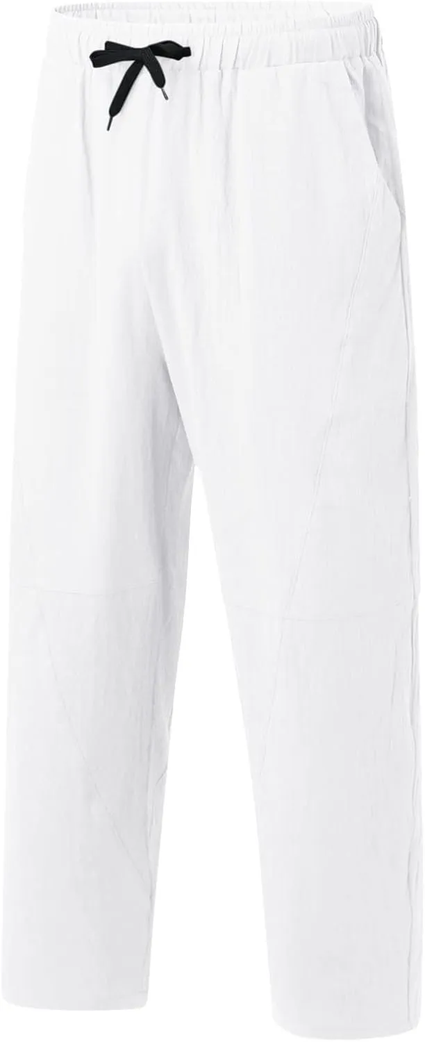 Men's Summer Beach Pants Elastic Waist Joggers Regular Fit Solid Color Pant Summer Long Trousers with Pockets