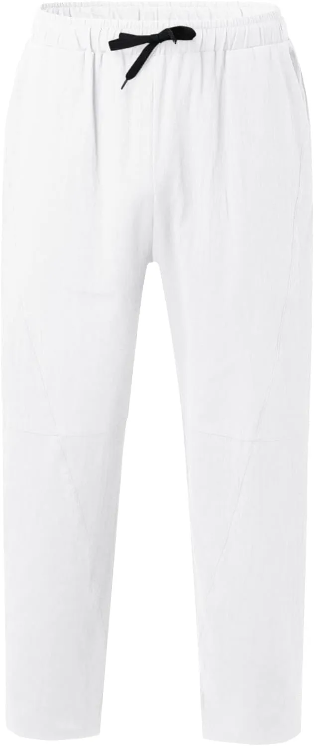 Men's Summer Beach Pants Elastic Waist Joggers Regular Fit Solid Color Pant Summer Long Trousers with Pockets