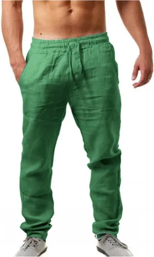 Mens Summer Lightweight Pants Elastic Waist Solid Color Trouser Beach Pants Outdoor Joggers with Pocket