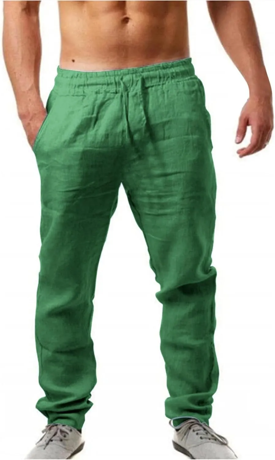 Mens Summer Lightweight Pants Elastic Waist Solid Color Trouser Beach Pants Outdoor Joggers with Pocket