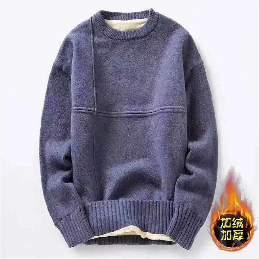 Men`S Sweater Autumn Winter Solid O-Neck Warm Thickened Pullovers Knitwear Sweater Undershirt