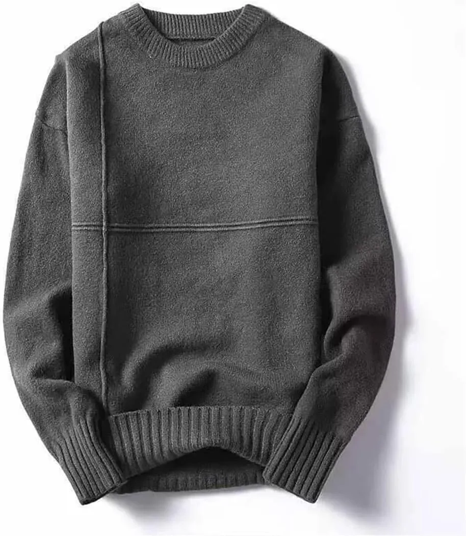 Men`S Sweater Autumn Winter Solid O-Neck Warm Thickened Pullovers Knitwear Sweater Undershirt