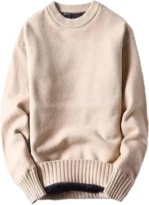 Men`S Sweater Autumn Winter Solid O-Neck Warm Thickened Pullovers Knitwear Sweater Undershirt