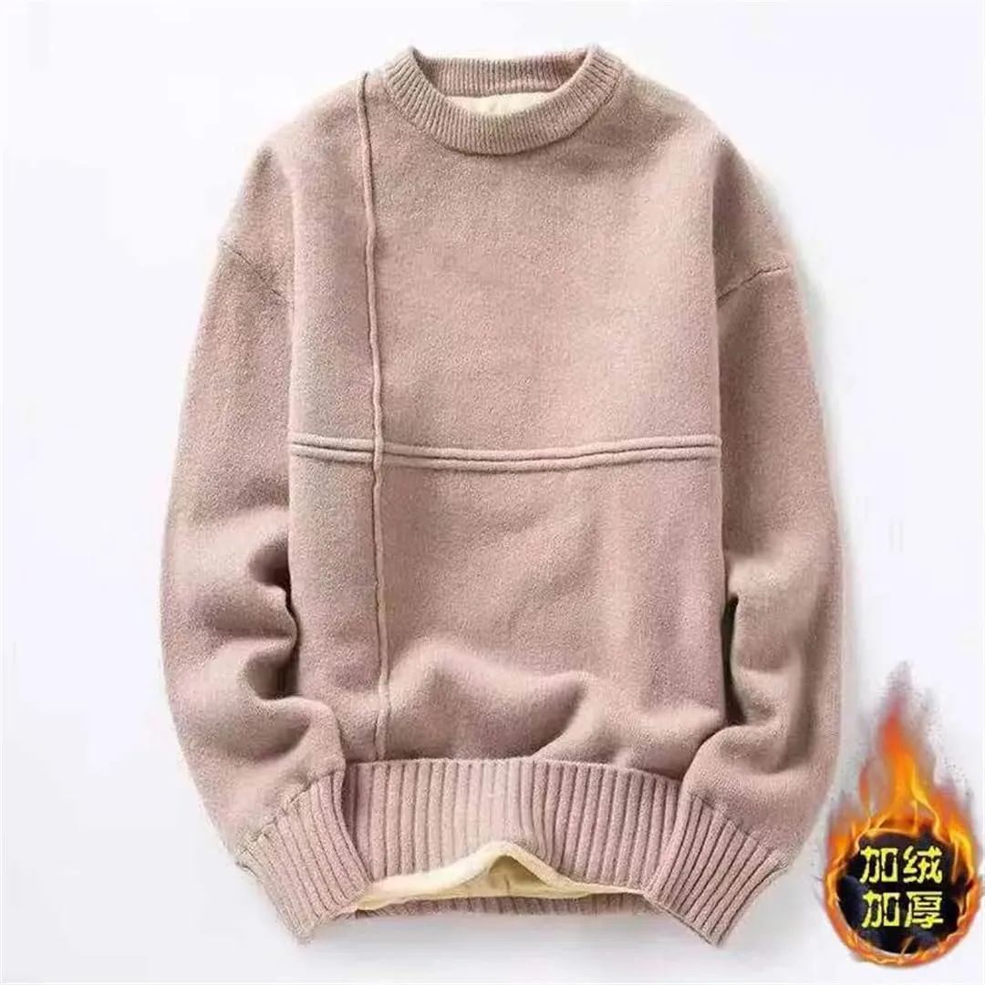 Men`S Sweater Autumn Winter Solid O-Neck Warm Thickened Pullovers Knitwear Sweater Undershirt