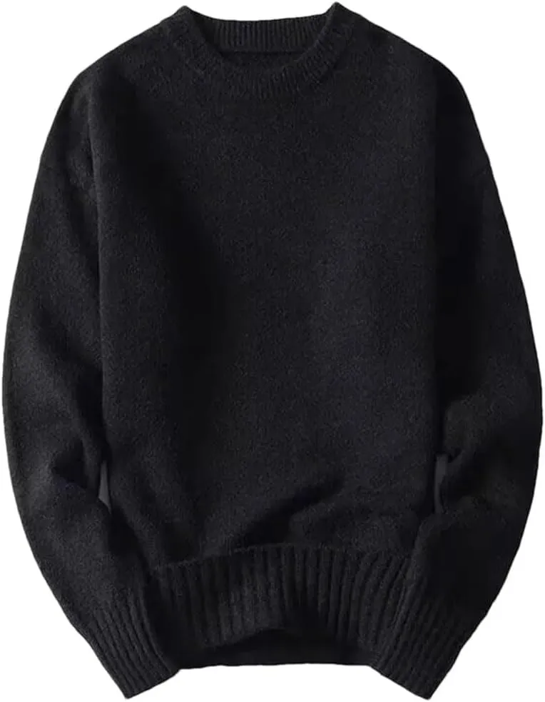 Men`S Sweater Autumn Winter Solid O-Neck Warm Thickened Pullovers Knitwear Sweater Undershirt