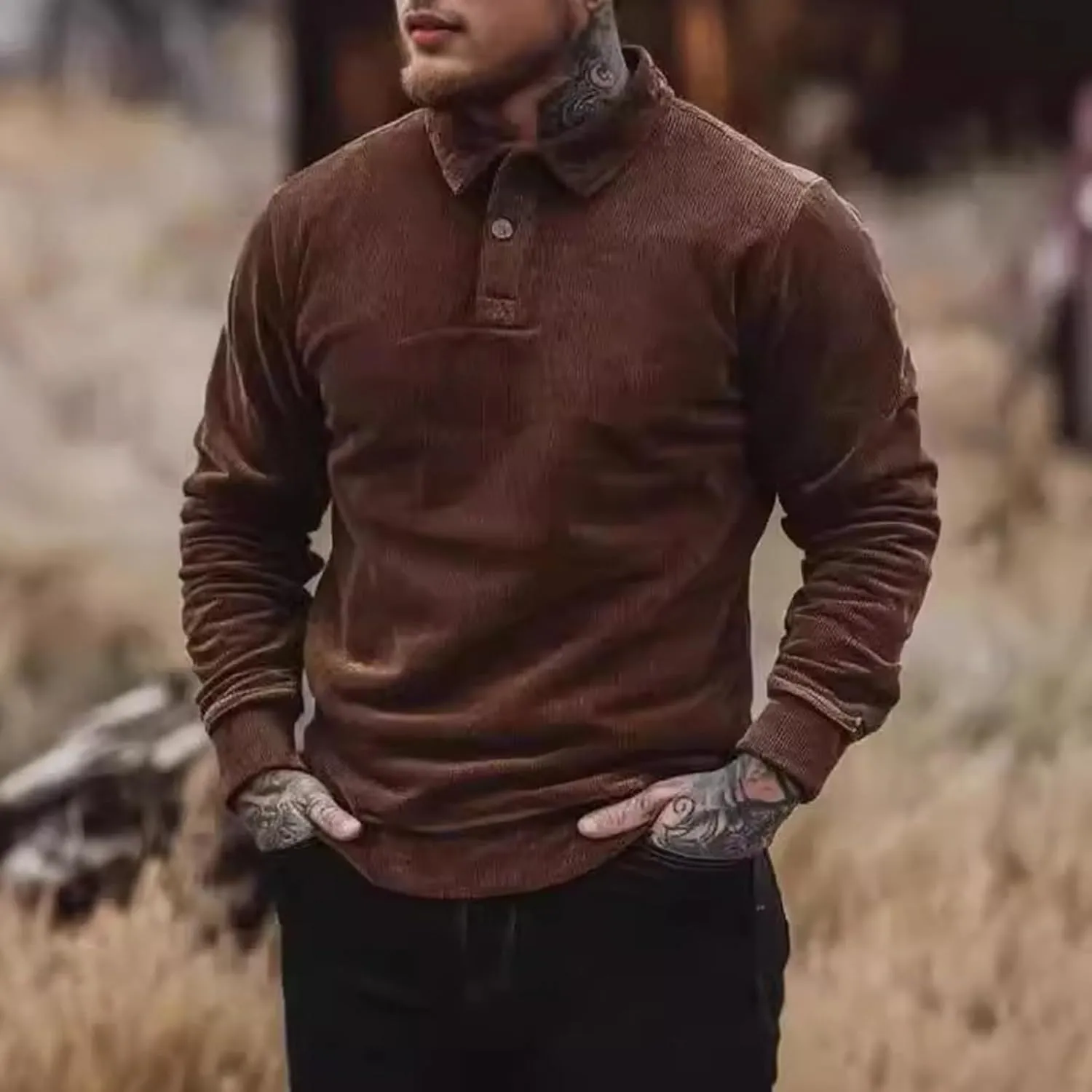 Mens Sweatshirt Corduroy Tactical Shirts Jacket Fleece Long Sleeve Color Block Patches Draped Outwear Casual Coats