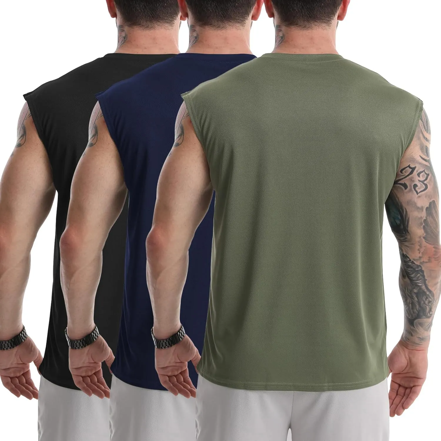 Men's Tank Tops 3 Pack Sleeveless Workout Mesh Material Quick Dry Athletic Running Gym Muscle Beach Fitness Shirts