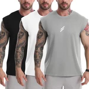 Men's Tank Tops 3 Pack Sleeveless Workout Mesh Material Quick Dry Athletic Running Gym Muscle Beach Fitness Shirts