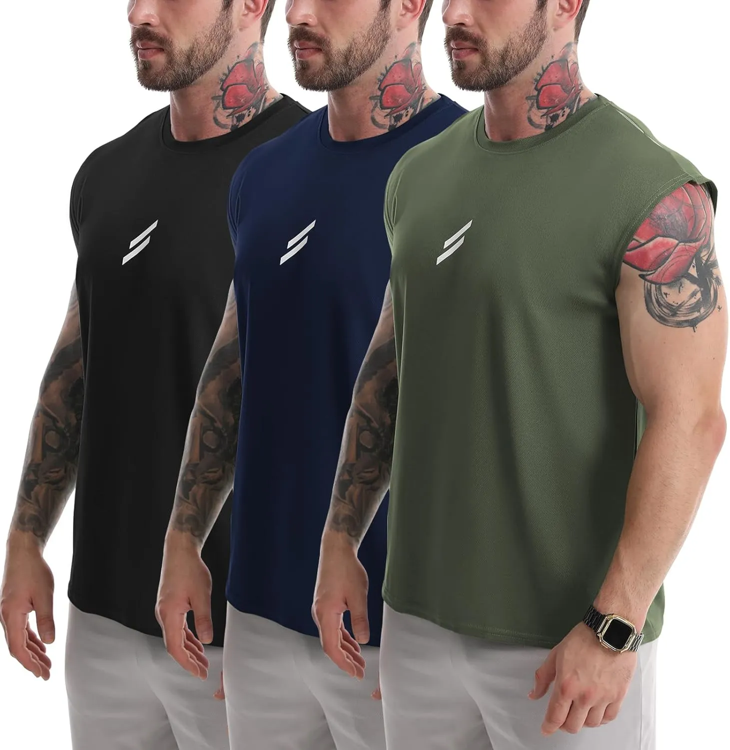 Men's Tank Tops 3 Pack Sleeveless Workout Mesh Material Quick Dry Athletic Running Gym Muscle Beach Fitness Shirts