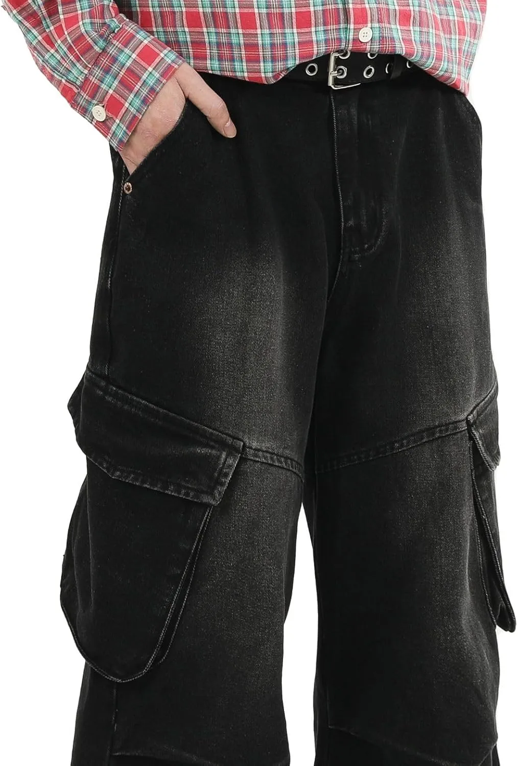 Men's Teens Y2k Baggy Cargo Jeans Washed Wide Leg Hip Hop Denim Pants Casual Loose Fit Trousers Streetwear with Pocket