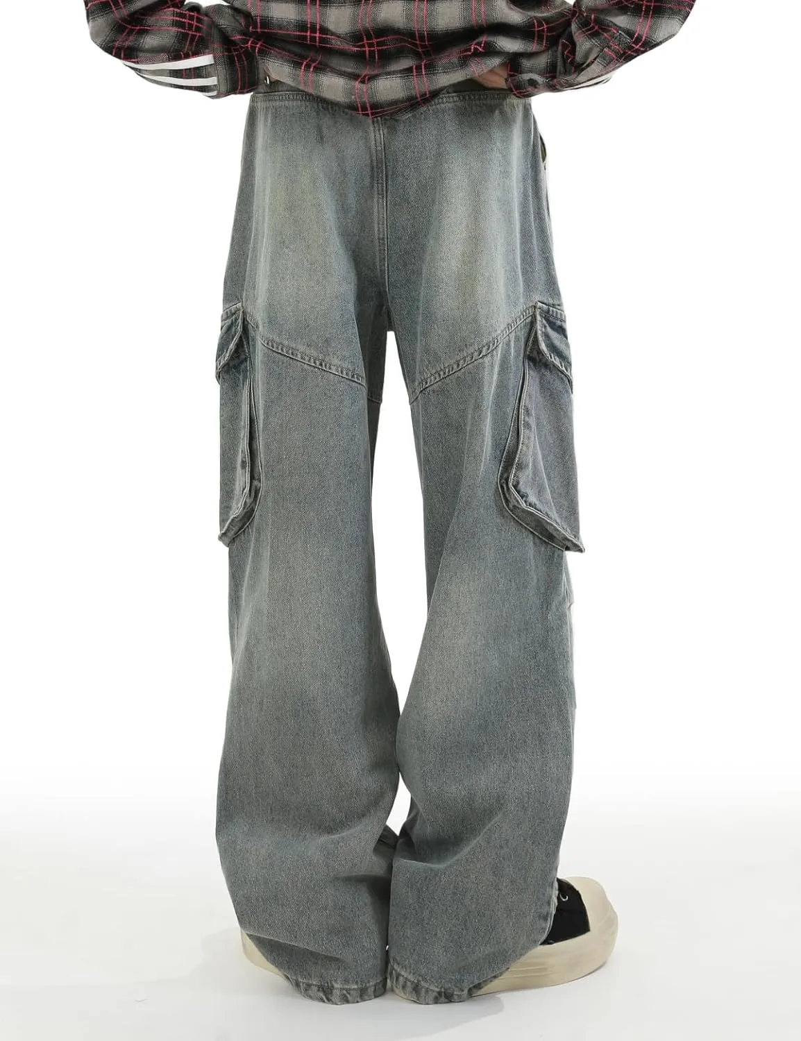 Men's Teens Y2k Baggy Cargo Jeans Washed Wide Leg Hip Hop Denim Pants Casual Loose Fit Trousers Streetwear with Pocket