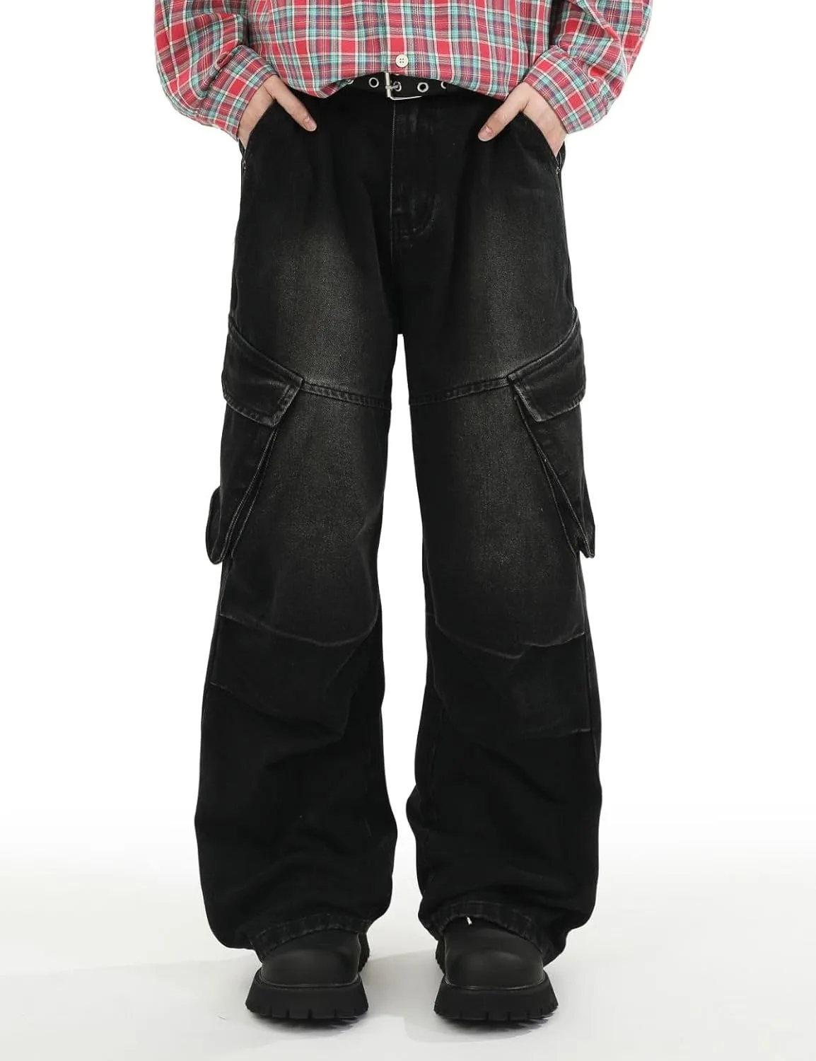 Men's Teens Y2k Baggy Cargo Jeans Washed Wide Leg Hip Hop Denim Pants Casual Loose Fit Trousers Streetwear with Pocket