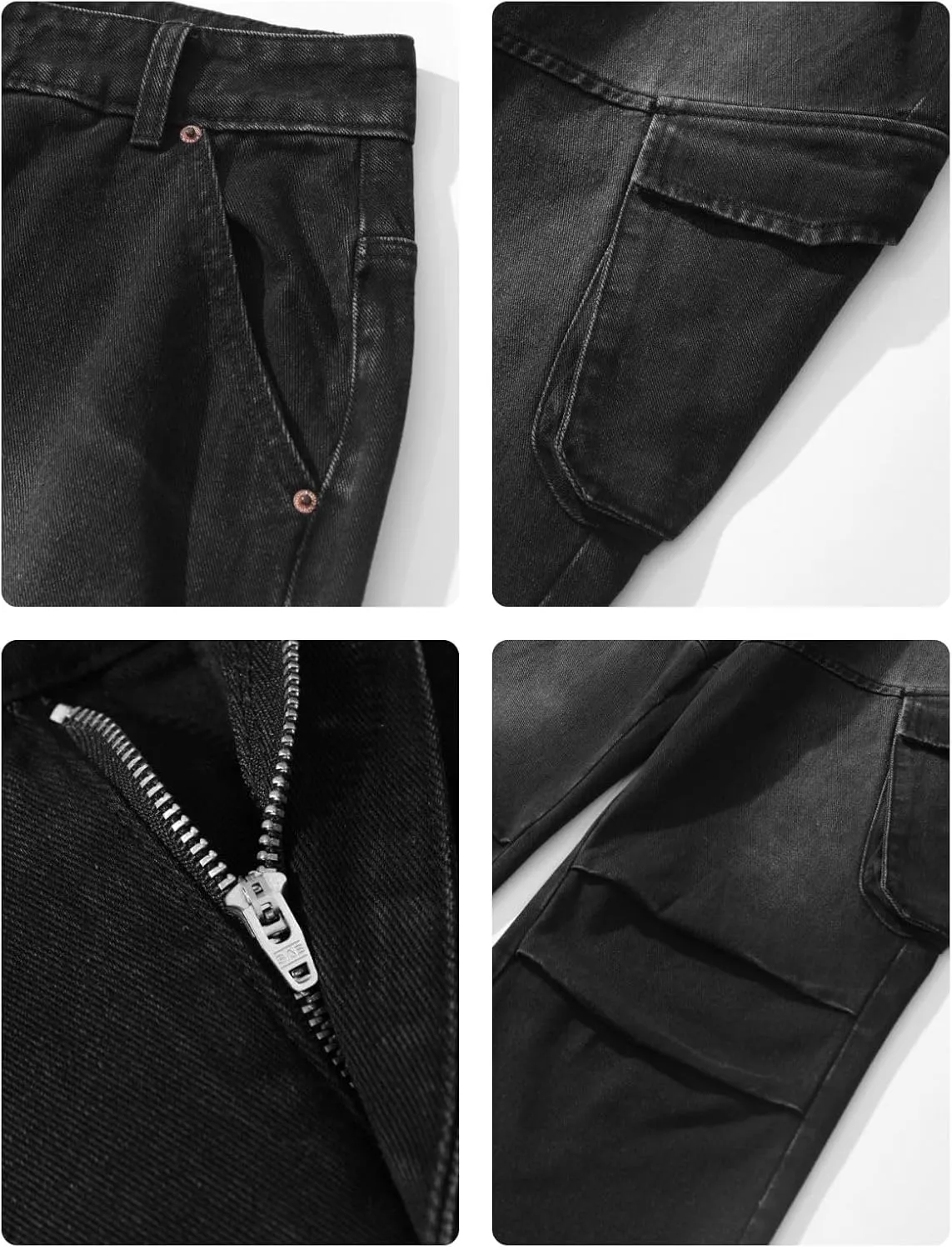 Men's Teens Y2k Baggy Cargo Jeans Washed Wide Leg Hip Hop Denim Pants Casual Loose Fit Trousers Streetwear with Pocket