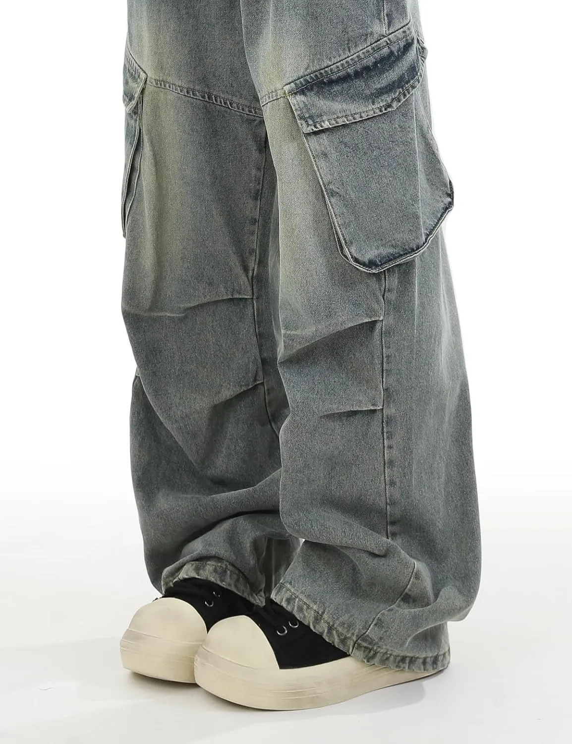 Men's Teens Y2k Baggy Cargo Jeans Washed Wide Leg Hip Hop Denim Pants Casual Loose Fit Trousers Streetwear with Pocket
