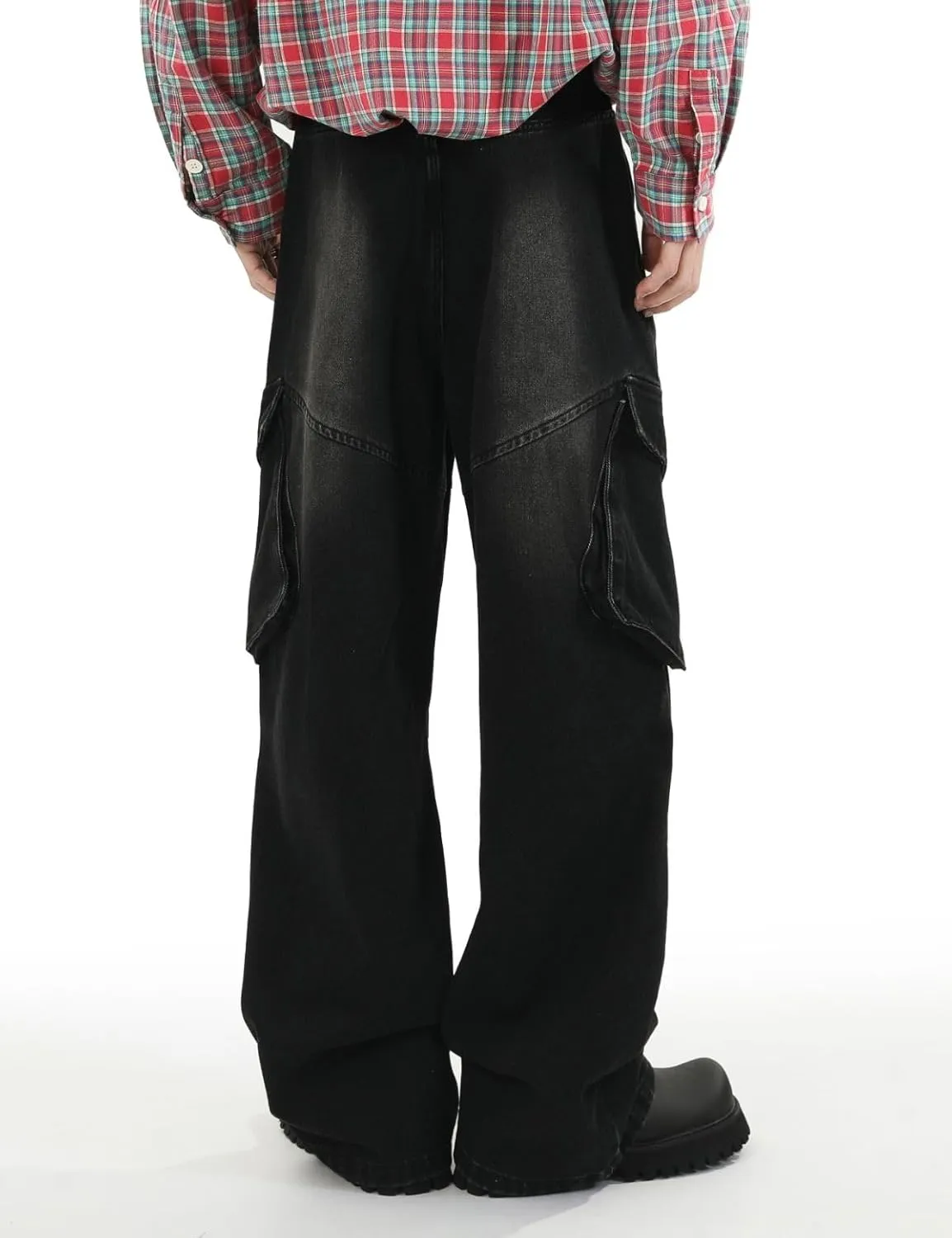 Men's Teens Y2k Baggy Cargo Jeans Washed Wide Leg Hip Hop Denim Pants Casual Loose Fit Trousers Streetwear with Pocket
